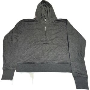 Members Mark Women's Ribbed Half‎ Zip Hoodie Heather Charcoal Grey Size M
